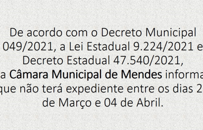 Câmara adere Recesso de 10 dias como medida para conter o avanço da Covid-19